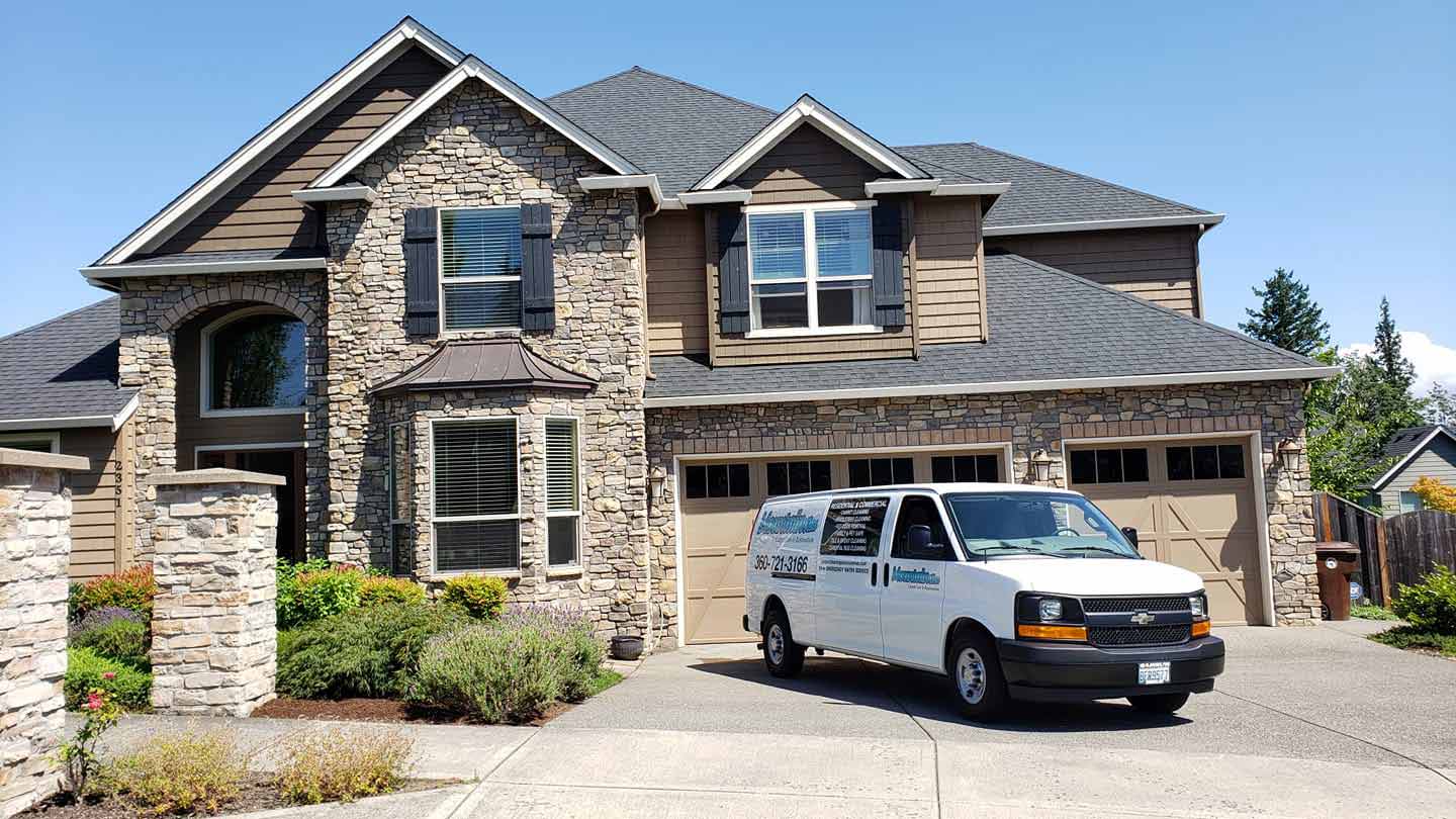 Mountain View Carpet Care van parked at a Vancouver, WA home